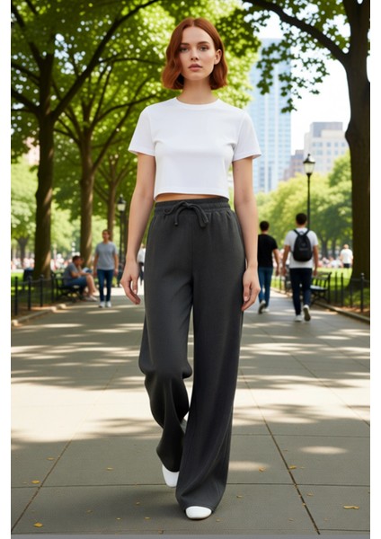 Kadın Antrasit Esnek Dokuma Geniş Bacak Pantolon Fonksiyonel Dayanıklı Kaliteli Konforlu Şık fırsatları
