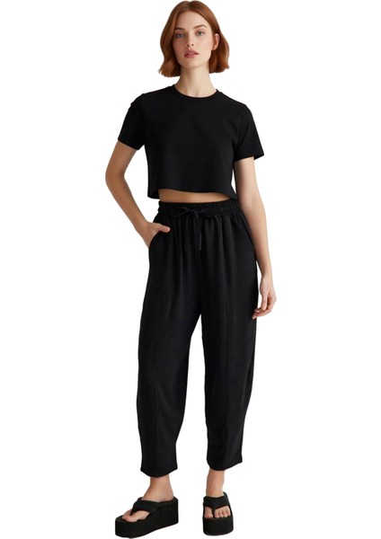 Kadın Yüksek Bel Harem Dokuma Pantolon Fonksiyonel Dayanıklı Kaliteli Konforlu Estetik Şık