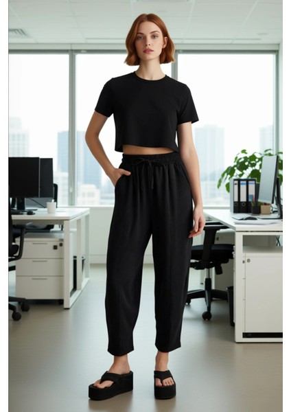 Kadın Yüksek Bel Harem Dokuma Pantolon Fonksiyonel Dayanıklı Kaliteli Konforlu Estetik Şık modelleri