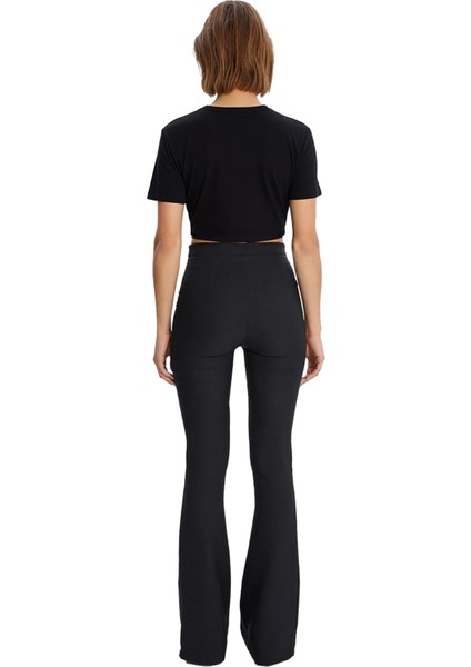 Kadın Yüksek Bel Flare Dokuma Pantolon Günlük Kullanım Fonksiyonel Dayanıklı Kaliteli Spor fiyatları