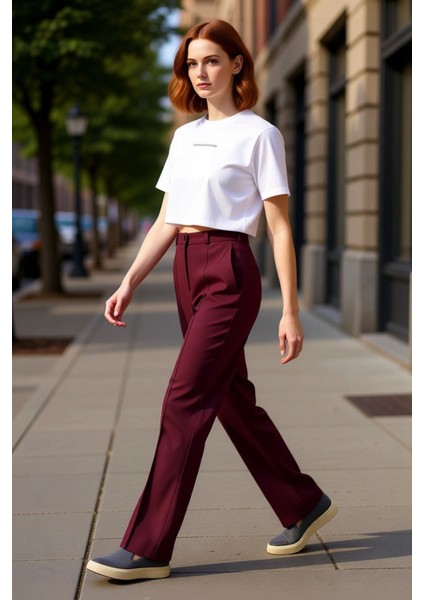 Kadın Yüksek Bel Straight Kesim Dikiş Detaylı Dokuma Pantolon Fonksiyonel Dayanıklı Modern indirimleri