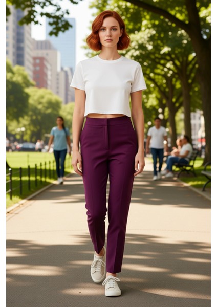 Kadın Yüksek Bel Dar Paça Dokuma Pantolon Fonksiyonel Dayanıklı Kaliteli Konforlu Estetik Şık fırsatları