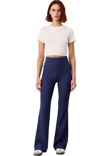 Kadın Yüksek Bel Wideleg Denim Etkili Esnek Pantolon Fonksiyonel Dayanıklı Kaliteli Modern