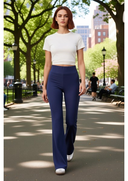 Kadın Yüksek Bel Wideleg Denim Etkili Esnek Pantolon Fonksiyonel Dayanıklı Kaliteli Modern fırsatları