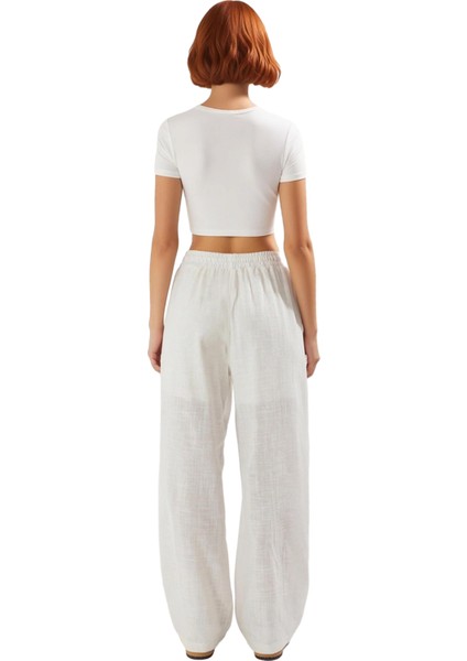 Kadın Geniş Paça Keten Dokulu Pantolon Fonksiyonel Dayanıklı Kaliteli Konforlu Estetik Şık fiyatları