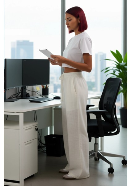 Kadın Geniş Paça Keten Dokulu Pantolon Fonksiyonel Dayanıklı Kaliteli Konforlu Estetik Şık modelleri