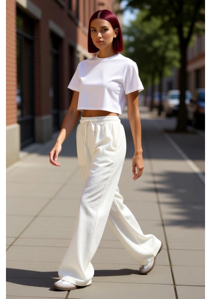 Kadın Geniş Paça Keten Dokulu Pantolon Fonksiyonel Dayanıklı Kaliteli Konforlu Estetik Şık indirimleri