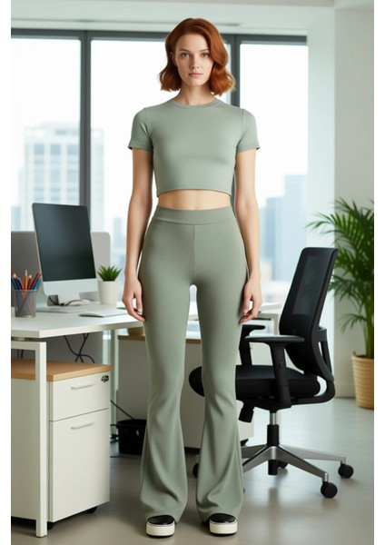 Kadın Yüksek Bel Flare Ispanyol Paça Örme Tayt Pantolon Fonksiyonel Dayanıklı Kaliteli Şık modelleri