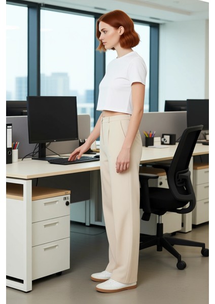 Kadın Yüksek Bel Geniş Paça Dokuma Pantolon Fonksiyonel Dayanıklı Kaliteli Konforlu Modern modelleri