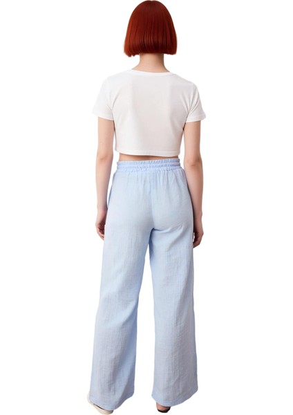 Kadın Geniş Paça Müslin Pantolon Yüksek Bel Fonksiyonel Dayanıklı Kaliteli Konforlu Modern fiyatları