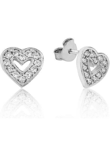 Hk Gümüş Kadın Küpe Beyaz Kalpli Çivili |Gümüş Takı Hediyelik Ürünler