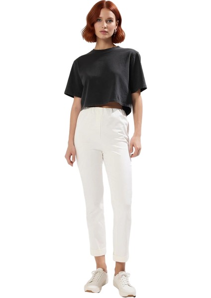 Kadın Yüksek Bel Esnek Cigarette Pantolon Gabardin Dokuma Fonksiyonel Dayanıklı Kaliteli Şık