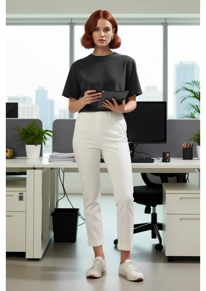 Kadın Yüksek Bel Esnek Cigarette Pantolon Gabardin Dokuma Fonksiyonel Dayanıklı Kaliteli Şık fiyatları