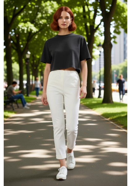 Kadın Yüksek Bel Esnek Cigarette Pantolon Gabardin Dokuma Fonksiyonel Dayanıklı Kaliteli Şık modelleri