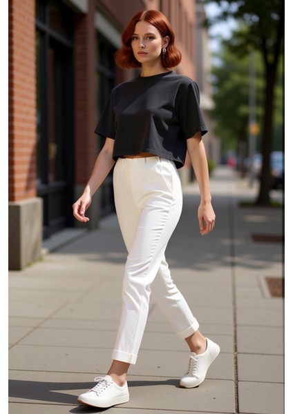 Kadın Yüksek Bel Esnek Cigarette Pantolon Gabardin Dokuma Fonksiyonel Dayanıklı Kaliteli Şık fırsatları
