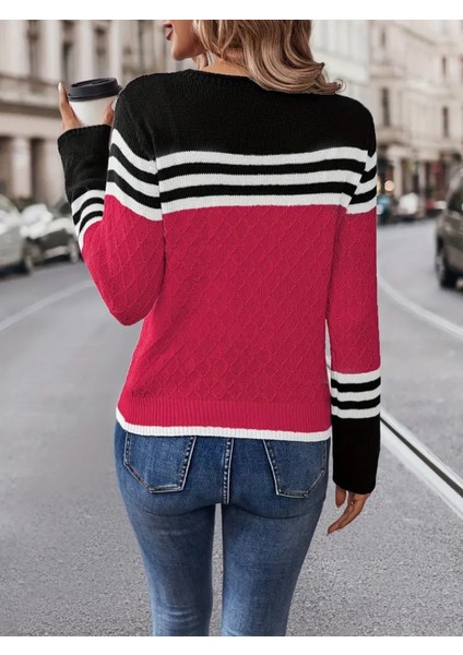 Kadın Uzun Kollu Bisiklet Yaka Çok Renkli Triko Bluz modelleri