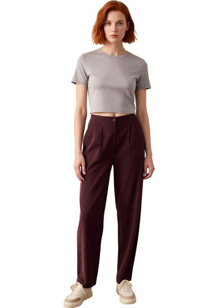 Kadın Mürdüm Wide Leg Dokuma Pantolon Fonksiyonel Dayanıklı Kaliteli Konforlu Estetik Spor