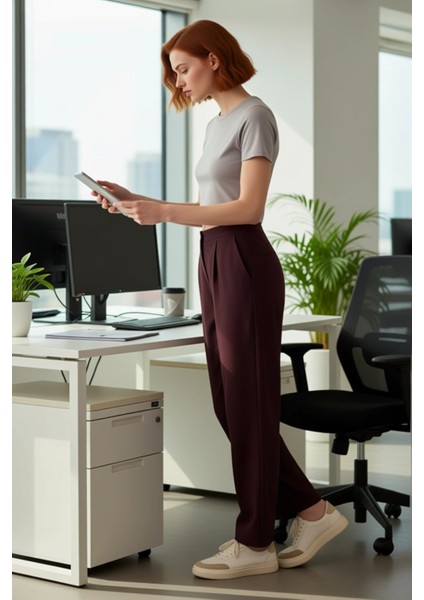 Kadın Mürdüm Wide Leg Dokuma Pantolon Fonksiyonel Dayanıklı Kaliteli Konforlu Estetik Spor modelleri