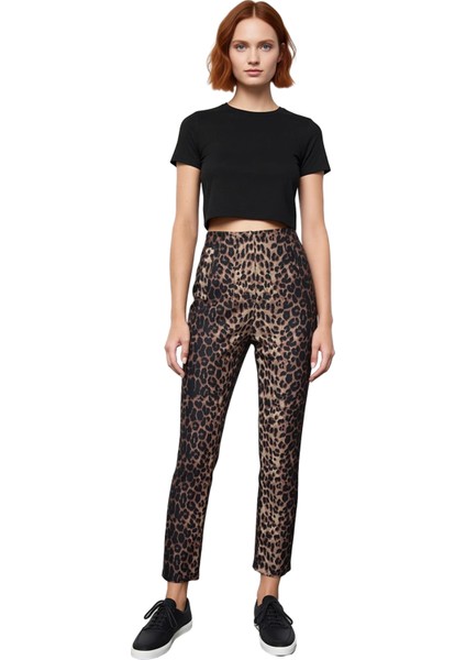 Kadın Yüksek Bel Dar Paça Dokuma Kumaş Pantolon Fonksiyonel Dayanıklı Kaliteli Konforlu Şık