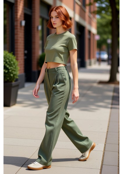 Kadın Straight Kesim Dokuma Kumaş Pantolon Fonksiyonel Dayanıklı Kaliteli Konforlu Estetik fırsatları