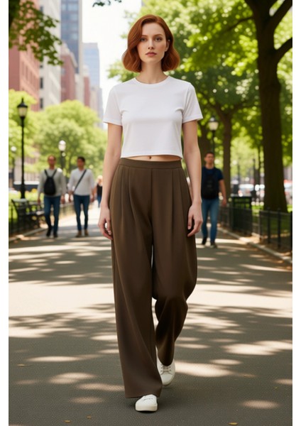 Kadın Dökümlü Krep Kumaş Palazzo Pantolon Fonksiyonel Dayanıklı Kaliteli Konforlu Estetik Şık fırsatları