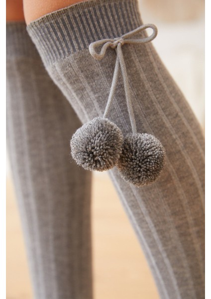 Ponpon Kız Çocuk Dizüstü Çorap Gri fiyatları