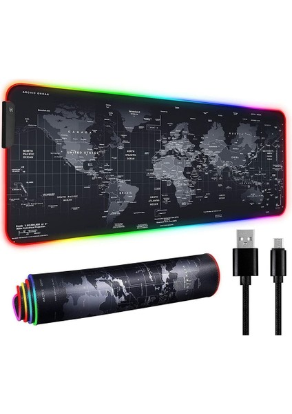 80X30 Rgb Dünya Desenli Speed Yüzey Mouse Pad LED Işıklı Gaming Mouseped 80X30