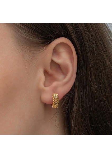 Hk Gümüş Kadın Küpe Gold Petek Desenli Halka |Gümüş Takı Hediyelik Ürünler fırsatları