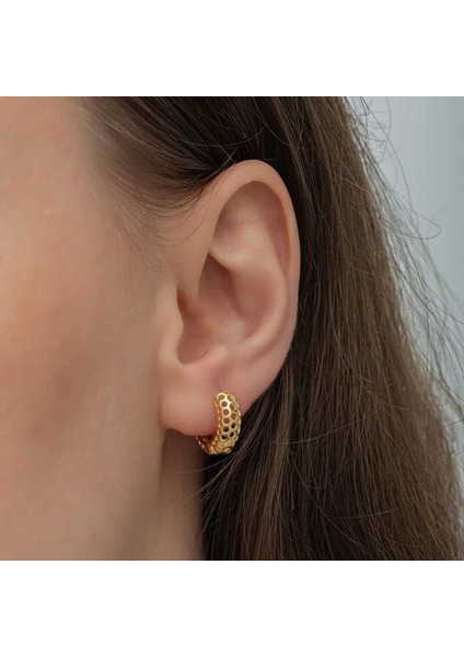 Hk Gümüş Kadın Küpe Gold Petek Desenli Halka |Gümüş Takı Hediyelik Ürünler indirimleri