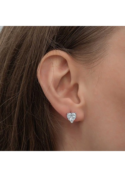 Hk Gümüş Kadın Küpe Beyaz Kalpli Çivili |Gümüş Takı Hediyelik Ürünler fiyatları