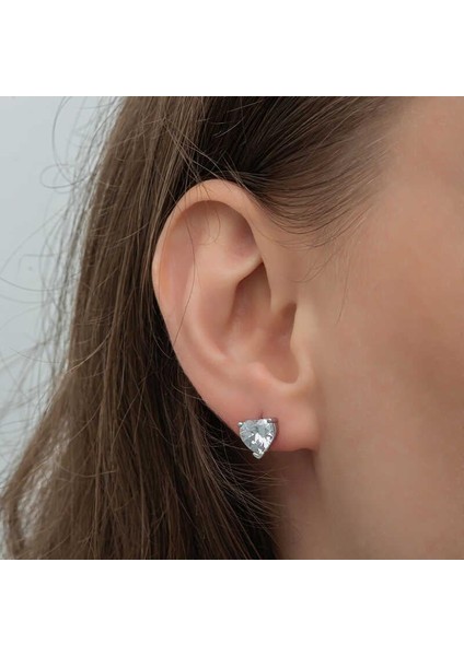 Hk Gümüş Kadın Küpe Beyaz Kalpli Çivili |Gümüş Takı Hediyelik Ürünler modelleri