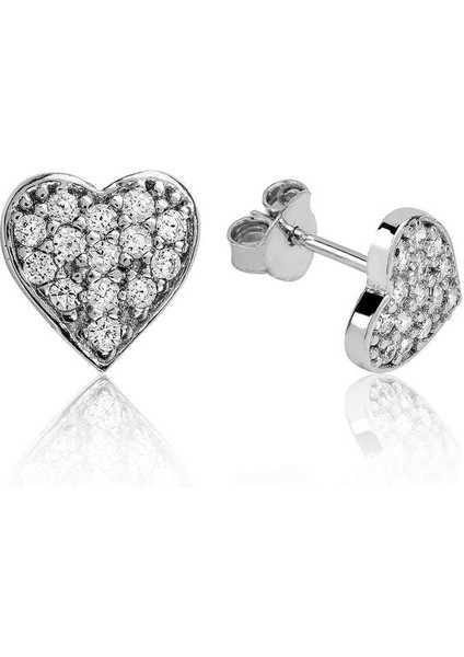 Hk Gümüş Kadın Küpe Beyaz Kalpli Çivili |Gümüş Takı Hediyelik Ürünler