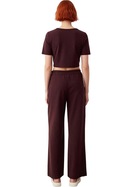 Kadın Mürdüm Wide Leg Dokuma Pantolon Fonksiyonel Dayanıklı Kaliteli Konforlu Estetik Spor fiyatları