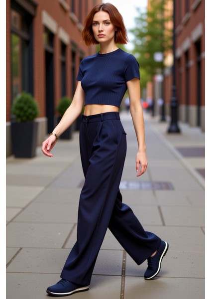 Kadın Wide Leg Çizgili Dokuma Pantolon Fonksiyonel Dayanıklı Kaliteli Konforlu Estetik Şık indirimleri