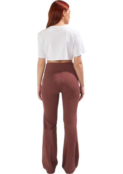 Kadın Yüksek Bel Flare Örme Pantolon Fonksiyonel Dayanıklı Kaliteli Konforlu Estetik Rahat fiyatları