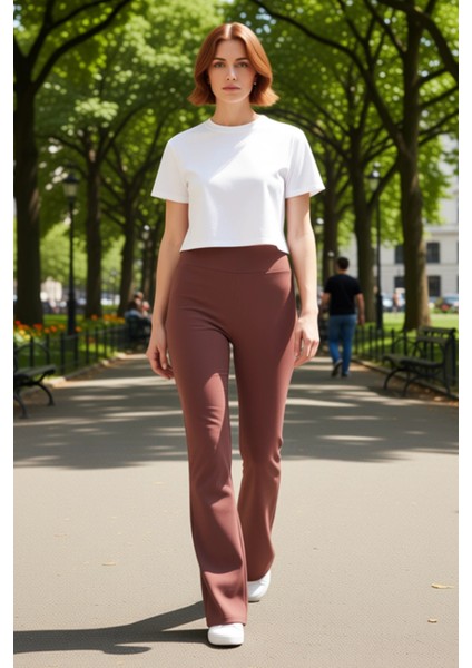 Kadın Yüksek Bel Flare Örme Pantolon Fonksiyonel Dayanıklı Kaliteli Konforlu Estetik Rahat fırsatları