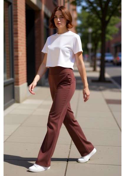 Kadın Yüksek Bel Flare Örme Pantolon Fonksiyonel Dayanıklı Kaliteli Konforlu Estetik Rahat indirimleri