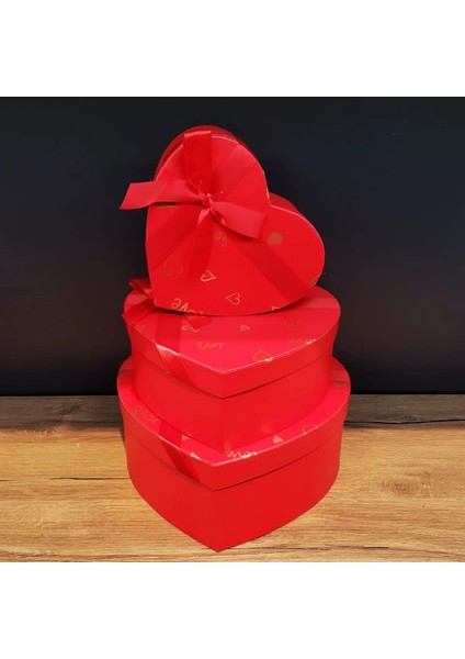 3'lü Kırmızı Kalp Hediye Kutusu fiyatları