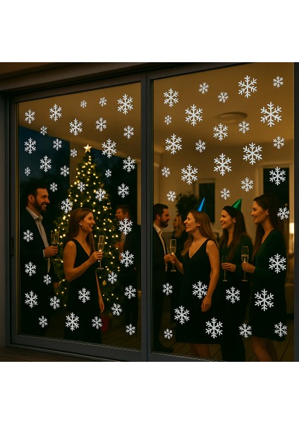 Yılbaşı Kar Tanesi Cam Vitrin Süsleme Sticker Beyaz 40 Adet fiyatları