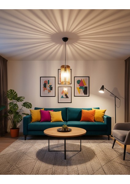 Tekli Ahşap Kafes Sarkıt Avize 14X14X30