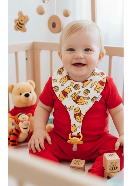 Emzik Tutucu Mama Önlüğü - Winnie The Pooh Desenli %100 Pamuk Kumaş Emzik Askısı