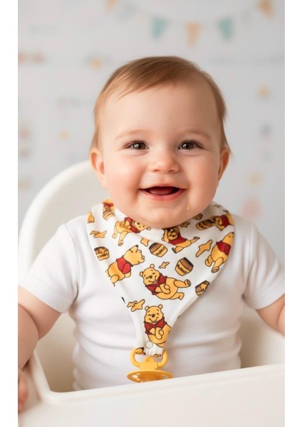 Emzik Tutucu Mama Önlüğü - Winnie The Pooh Desenli %100 Pamuk Kumaş Emzik Askısı indirimleri