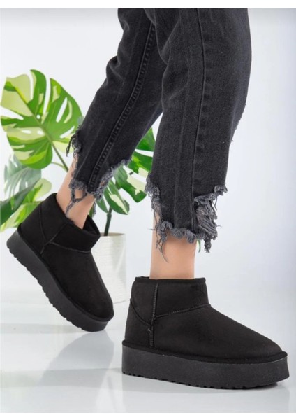 Kadın Siyah Mini Süet Içi Kürklü Yüksek Kalın Taban Kışlık Bot fiyatları