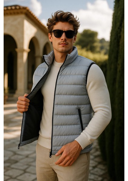 Erkek Kışlık Premium Trend Fermuarlı Gri Şişme Yelek fiyatları