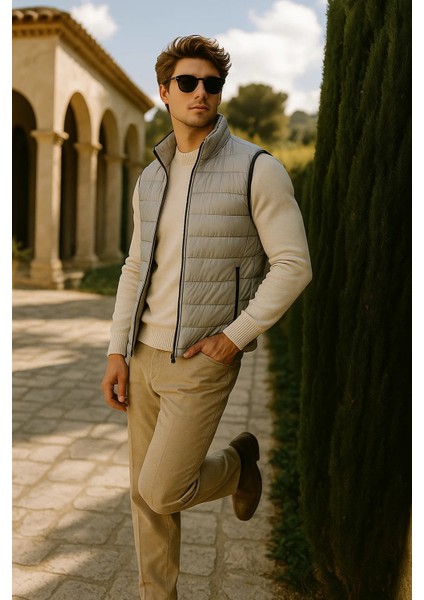 Erkek Kışlık Premium Trend Fermuarlı Gri Şişme Yelek modelleri