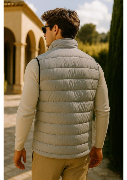 Erkek Kışlık Premium Trend Fermuarlı Gri Şişme Yelek