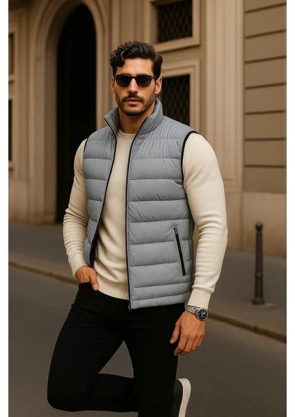 Erkek Kışlık Premium Basic Astarlı Gri Şişme Yelek modelleri