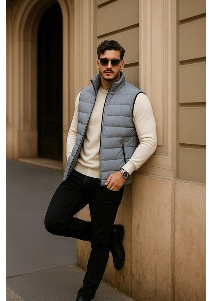 Erkek Kışlık Premium Basic Astarlı Gri Şişme Yelek fırsatları