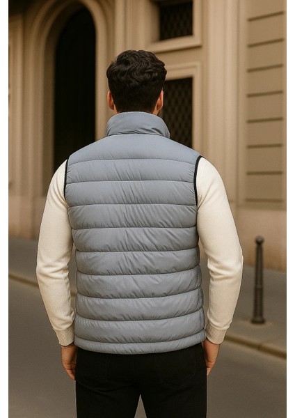 Erkek Kışlık Premium Basic Astarlı Gri Şişme Yelek