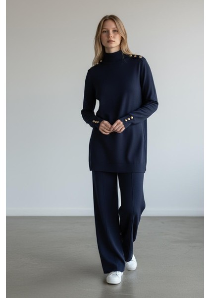 Merserize Kumaş Gold Düğme Detaylı Triko Takım - MDS285528TRTKM